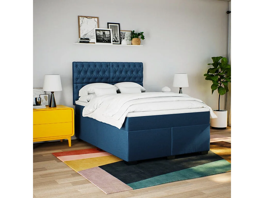 Cama com molas/colchão 160x200 cm tecido azul