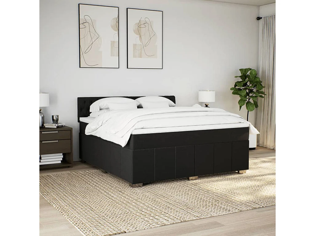 Sommier à lattes de lit avec matelas Noir 180x200 cm Tissu