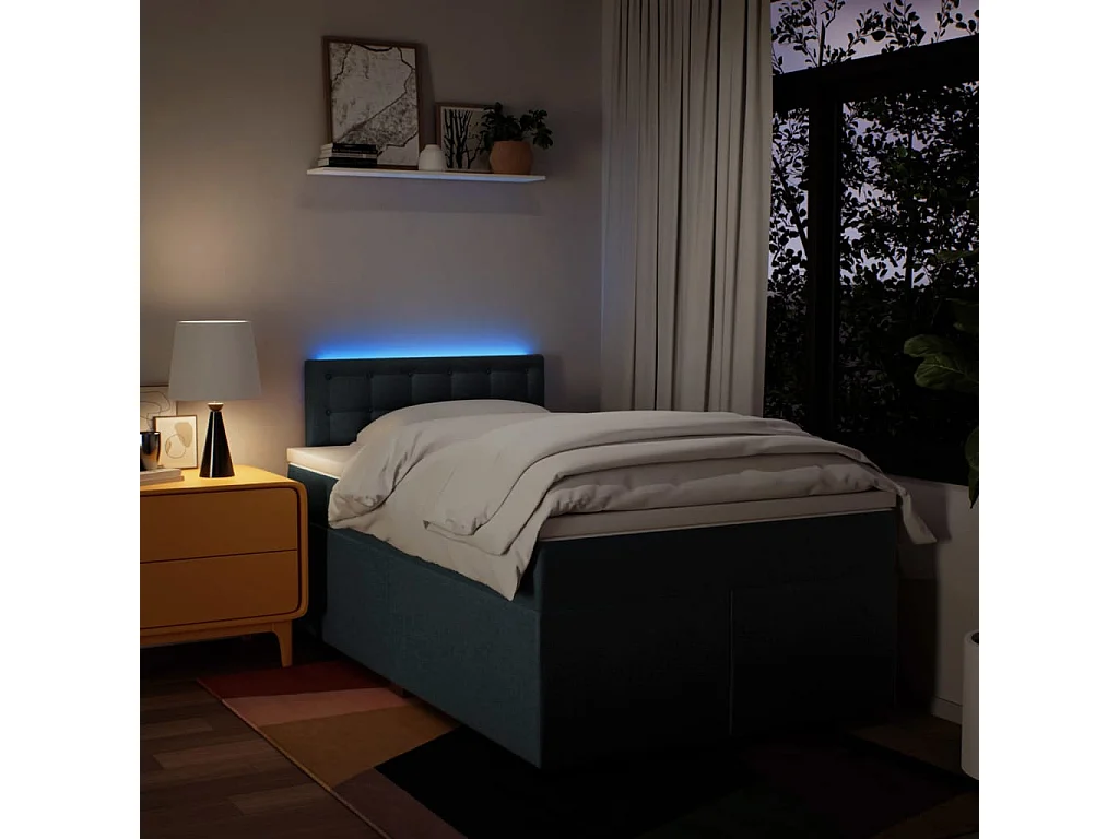 Sommier à lattes de lit avec matelas bleu 120x190 cm tissu