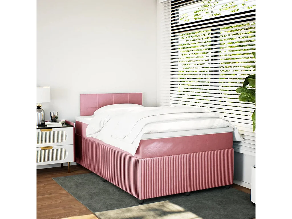 Cama box spring con colchón terciopelo rosa 120x200 cm