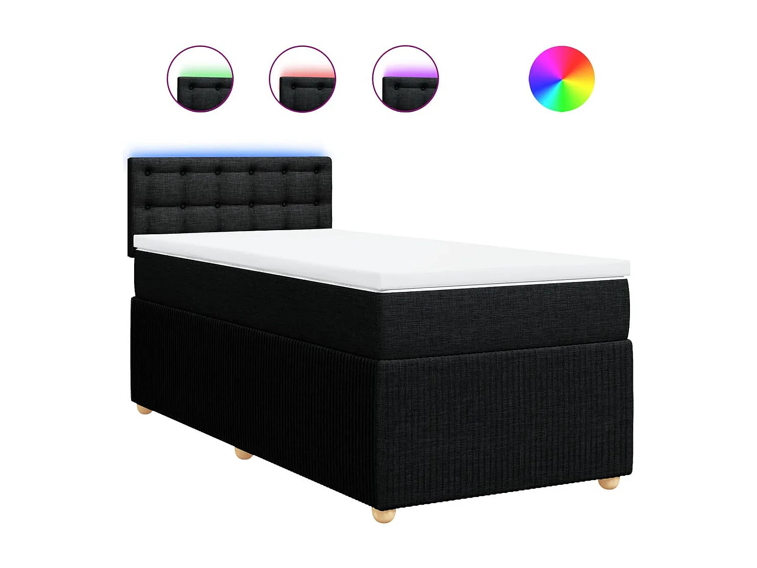 Cama box spring con colchón tela negro 100x200 cm