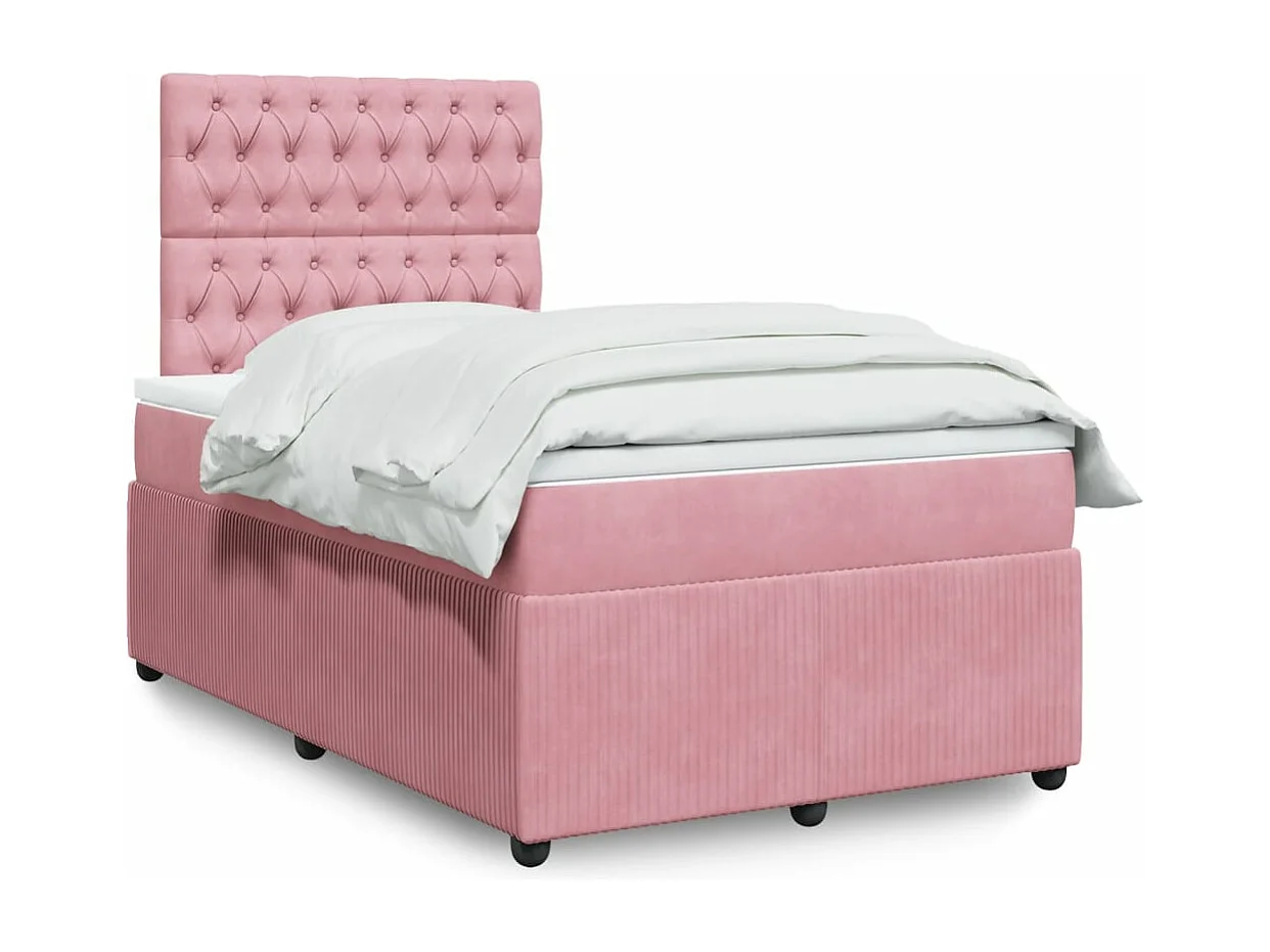Cama boxspring com colchão 120x190 cm veludo rosa