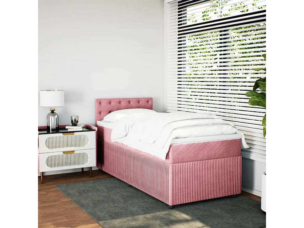 Cama box spring con colchón terciopelo rosa 90x200 cm