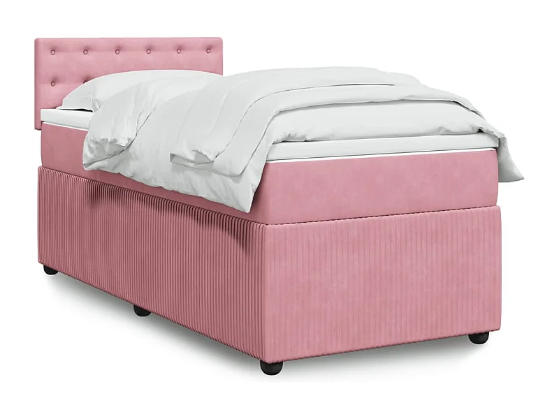 Cama box spring con colchón terciopelo rosa 90x200 cm