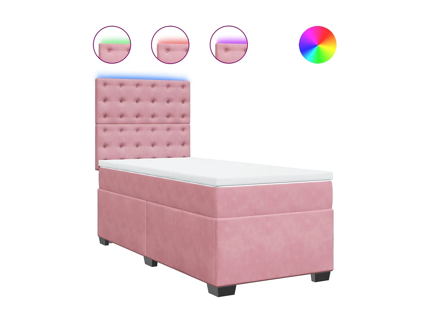 Cama box spring con colchón terciopelo rosa 90x200 cm