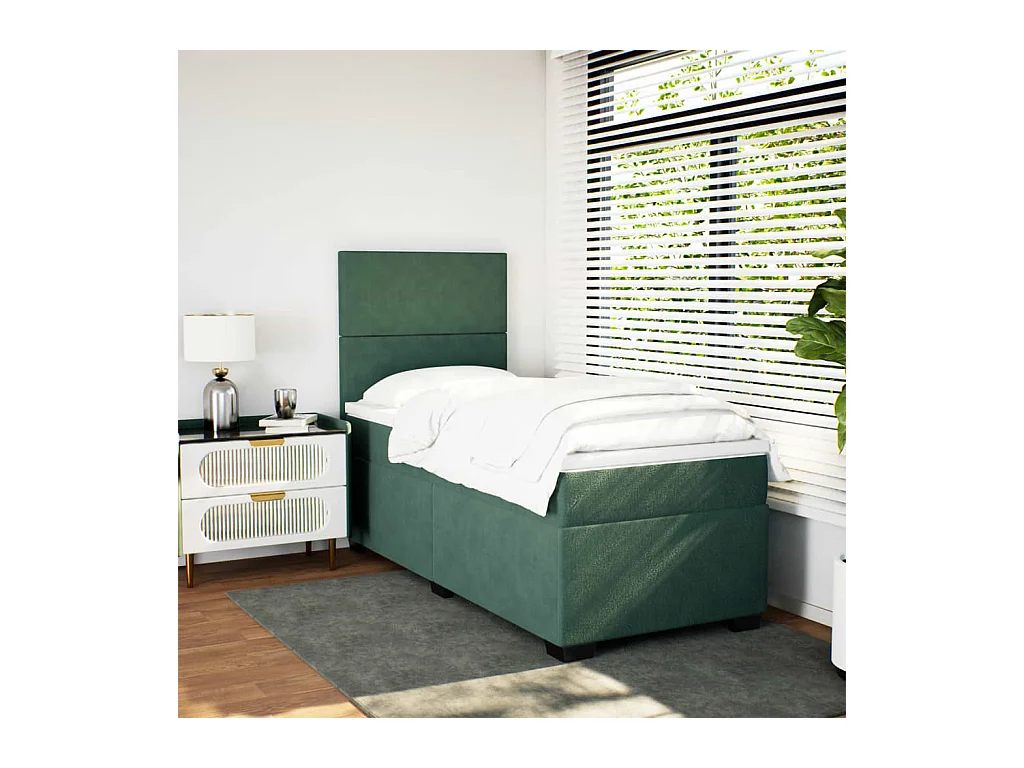 Cama com molas/colchão 90x200 cm veludo verde-escuro