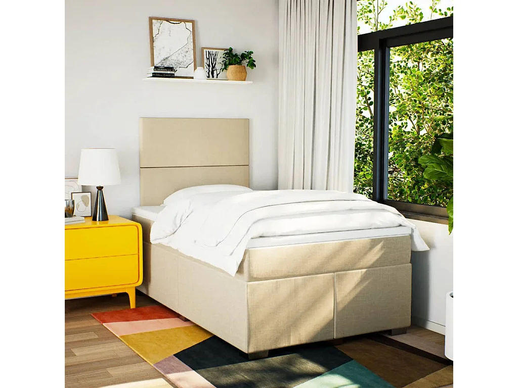 Cama boxspring com colchão 120x190 cm tecido cor creme