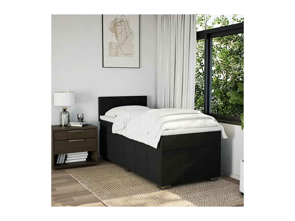 Sommier à lattes de lit avec matelas Noir 90x200 cm Tissu