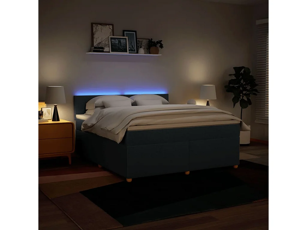 Sommier à lattes de lit avec matelas Bleu 180x200 cm Tissu