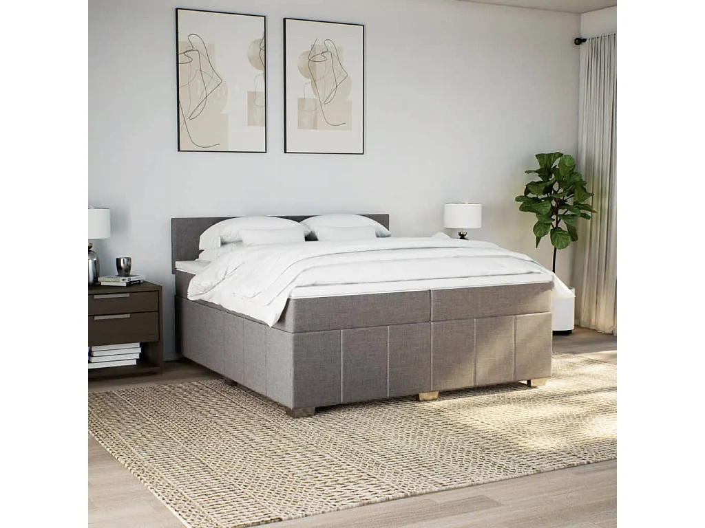 Sommier à lattes de lit avec matelas Taupe 200x200 cm Tissu