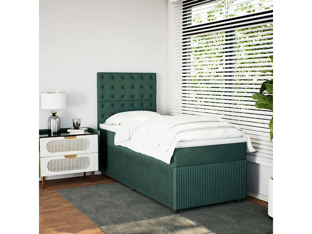 Cama box spring con colchón terciopelo verde oscuro 90x190 cm