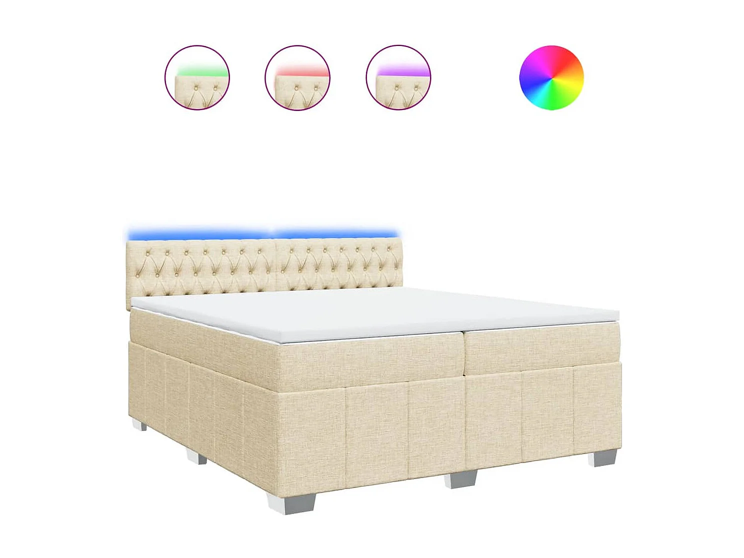 Cama box spring con colchón tela color crema 200x200 cm