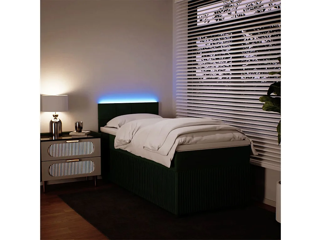 Cama box spring con colchón terciopelo verde oscuro 90x200 cm