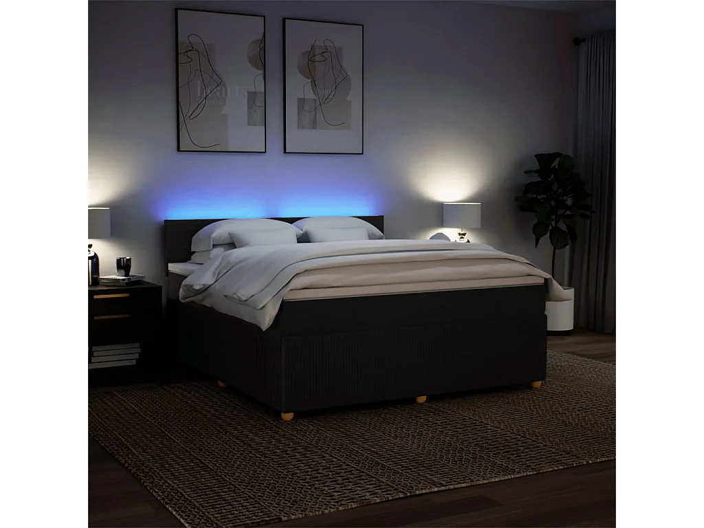 Sommier à lattes de lit avec matelas Noir 180x200 cm Tissu