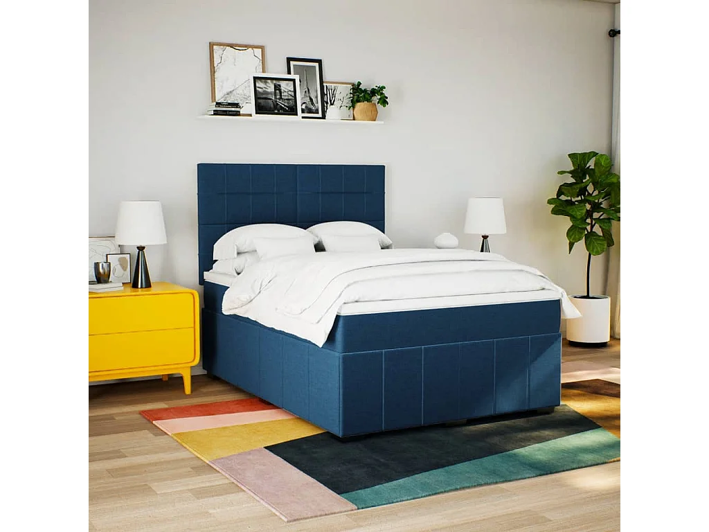 Sommier à lattes de lit avec matelas Bleu 140x190 cm Tissu