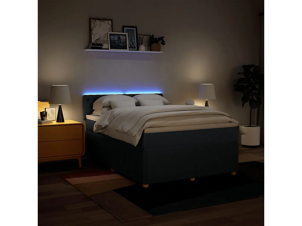 Cama box spring con colchón tela azul 140x190 cm