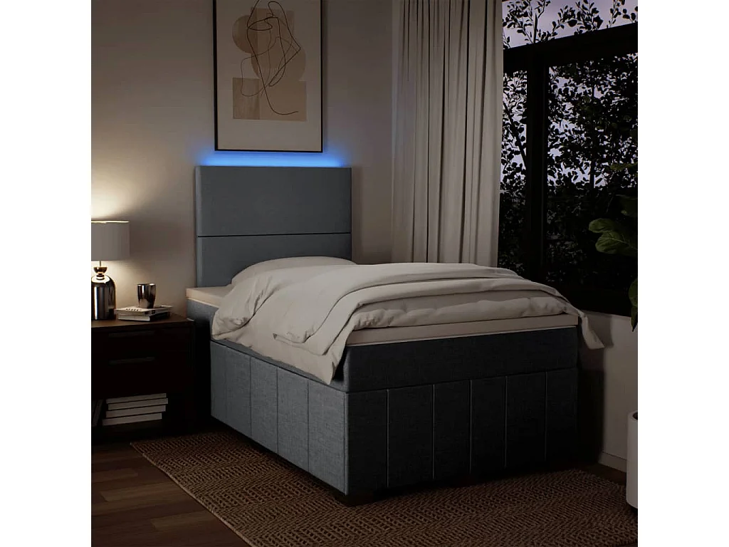 Cama boxspring com colchão 120x190 cm tecido cinzento-claro