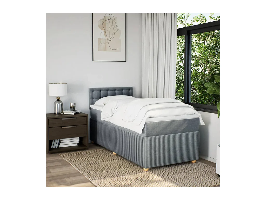 Sommier à lattes de lit avec matelas Gris clair 90x200 cm Tissu