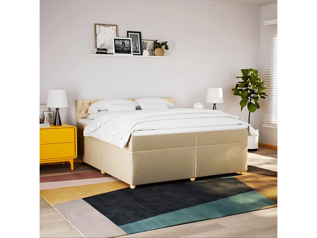 Sommier à lattes de lit avec matelas Crème 200x200 cm Tissu