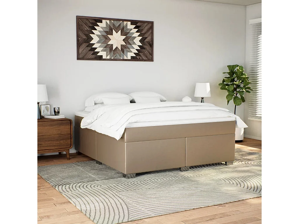 Cama box spring con colchón cuero sintético capuchino 180x200cm