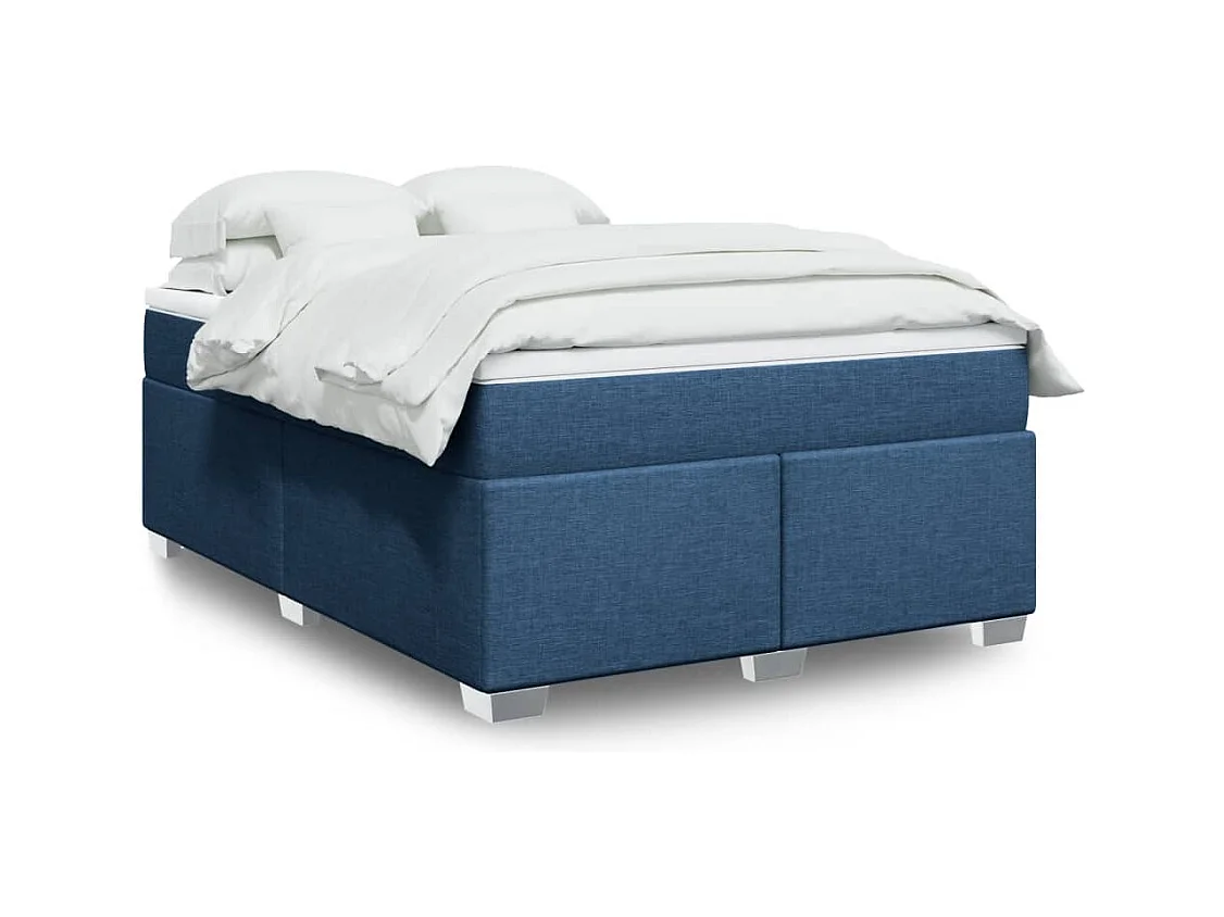 Cama box spring con colchón tela azul 160x200 cm
