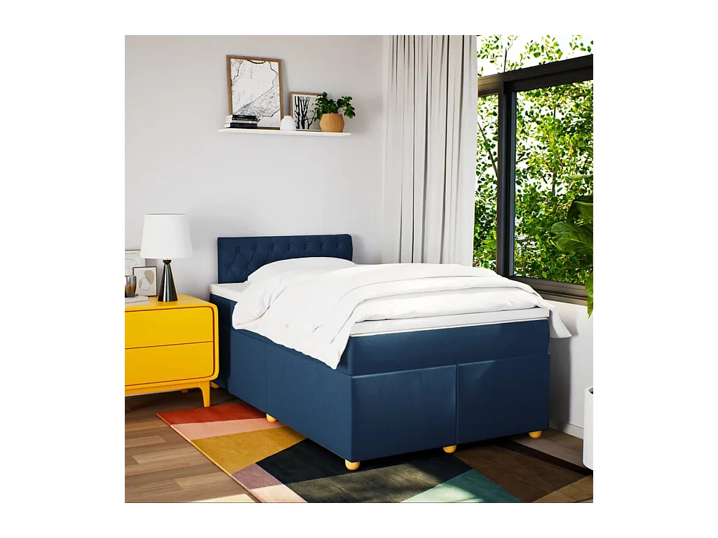 Cama boxspring com colchão 120x190 cm tecido azul