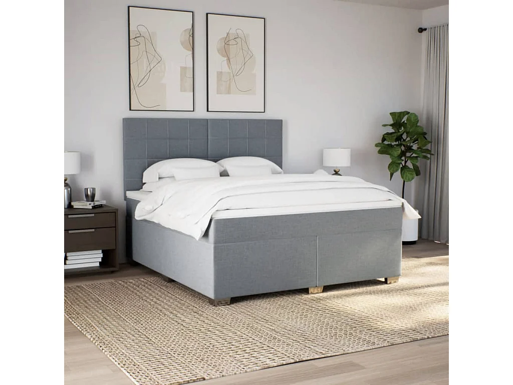Sommier à lattes de lit avec matelas Gris clair 180x200cm Tissu