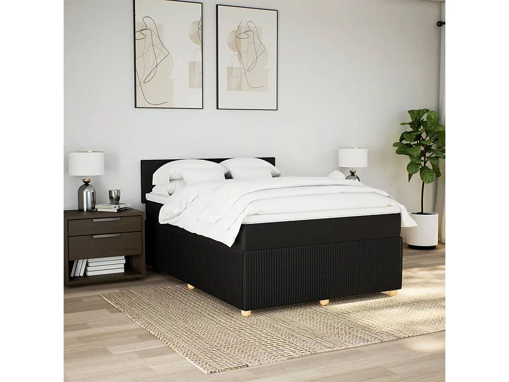 Cama box spring con colchón tela negro 160x200 cm