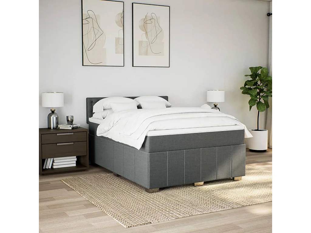 Boxspring met matras stof donkergrijs 160x200 cm