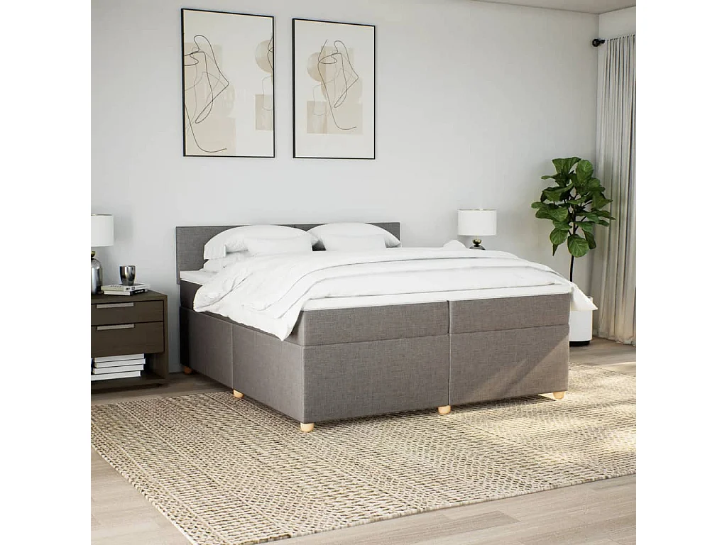 Sommier à lattes de lit avec matelas Taupe 200x200 cm Tissu