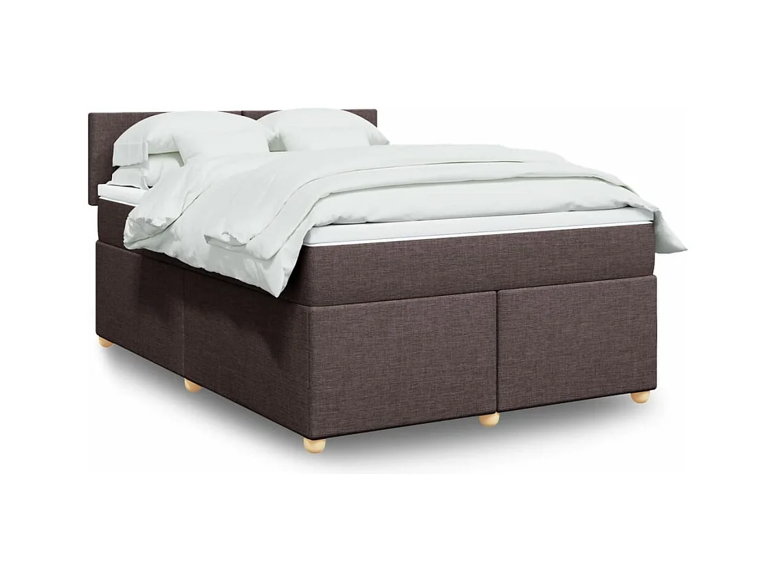Cama box spring con colchón tela marrón oscuro 140x190 cm