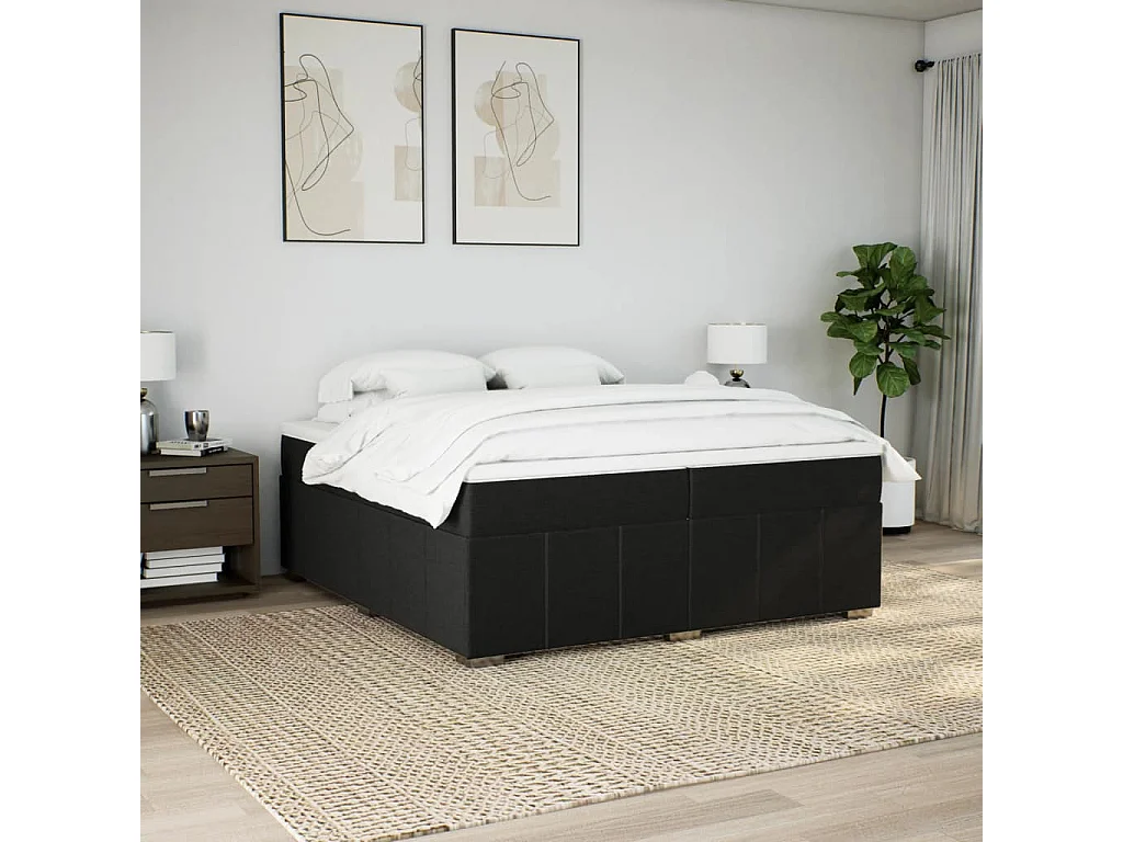 Sommier à lattes de lit avec matelas Noir 200x200 cm Tissu