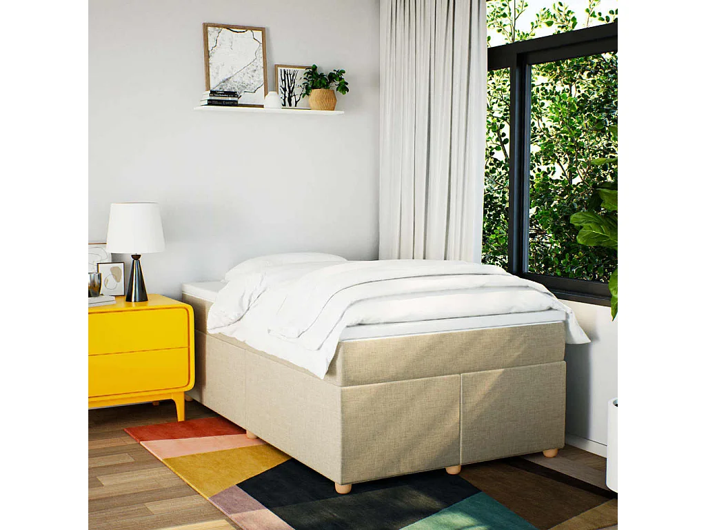 Sommier à lattes de lit avec matelas Crème 120x200 cm Tissu