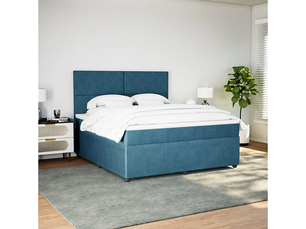 Boxspring met matras fluweel blauw 180x200 cm