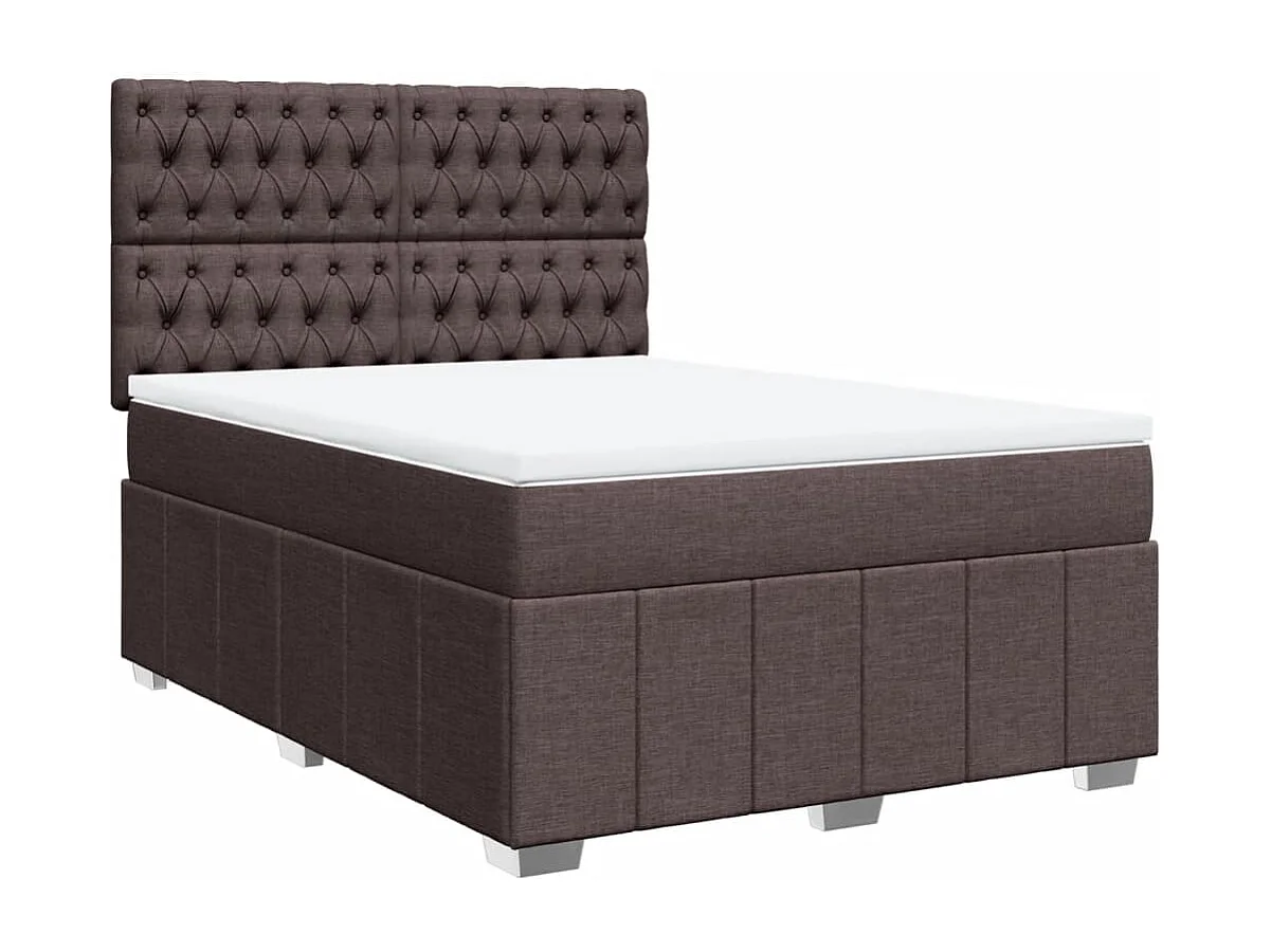 Cama box spring con colchón tela marrón oscuro 160x200 cm