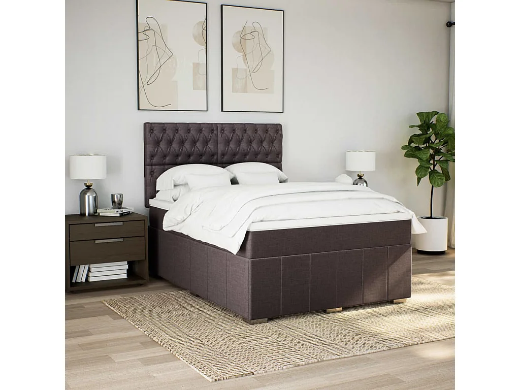 Cama box spring con colchón tela marrón oscuro 160x200 cm