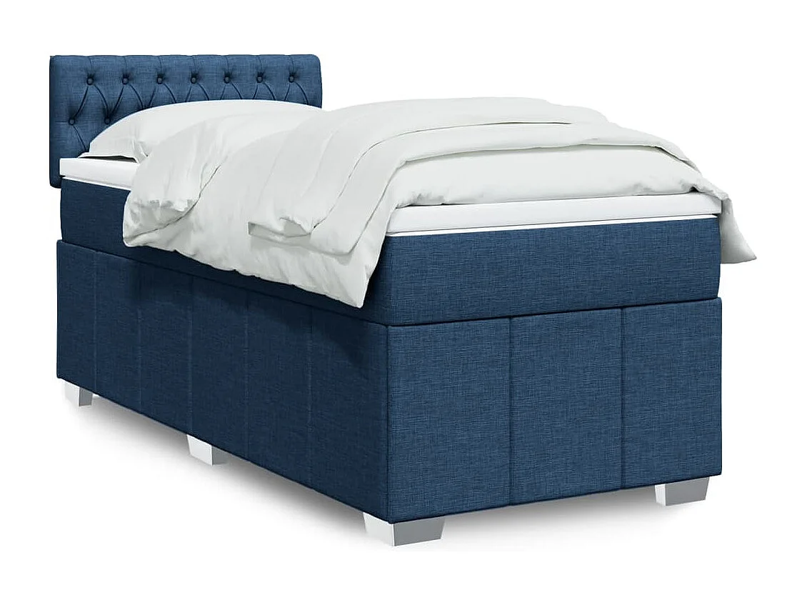 Cama box spring con colchón tela azul 100x200 cm