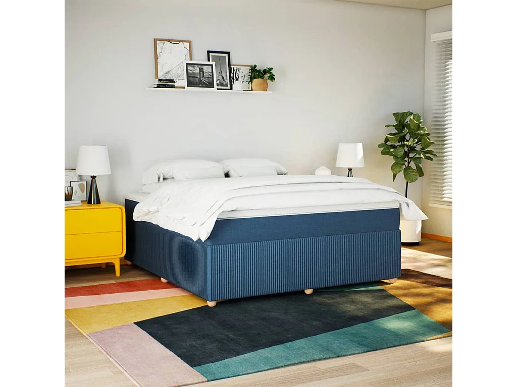 Sommier à lattes de lit avec matelas Bleu 180x200 cm Tissu