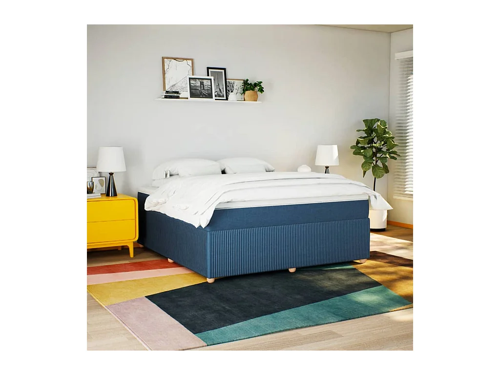 Sommier à lattes de lit avec matelas Bleu 180x200 cm Tissu