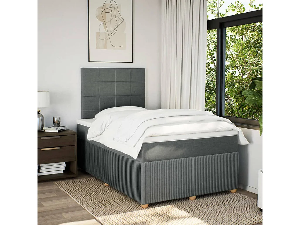 Sommier à lattes de lit avec matelas Gris foncé 120x200cm Tissu