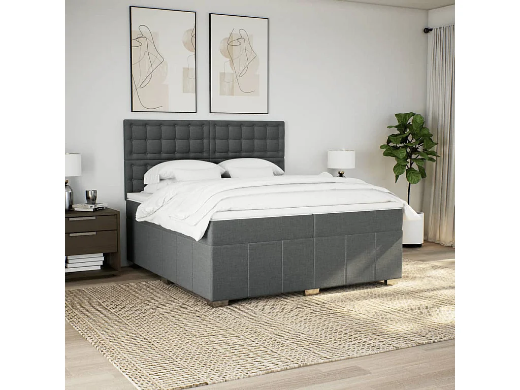 Sommier à lattes de lit avec matelas Gris foncé 200x200cm Tissu