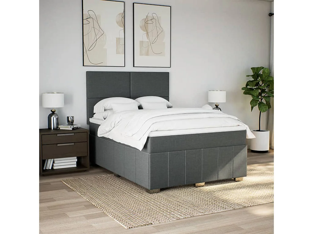 Cama box spring con colchón tela gris oscuro 160x200 cm