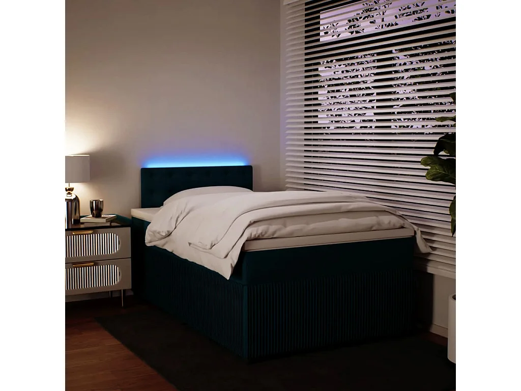 Sommier à lattes de lit et matelas bleu 120x200 cm velours