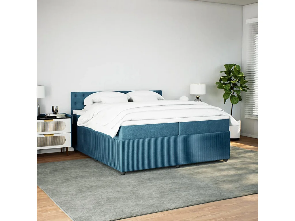 Cama box spring con colchón terciopelo azul 200x200 cm