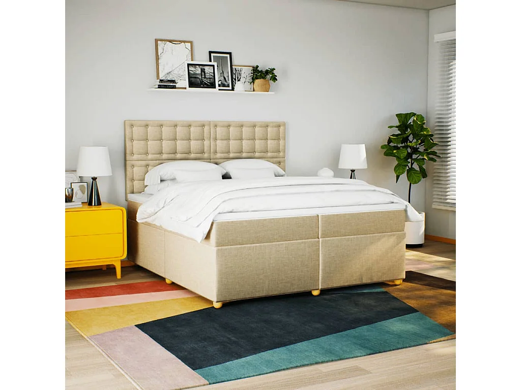 Sommier à lattes de lit avec matelas Crème 200x200 cm Tissu