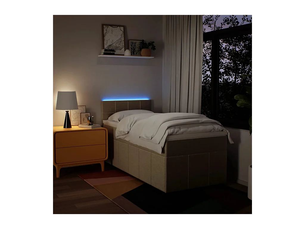 Cama box spring con colchón tela color crema 100x200 cm