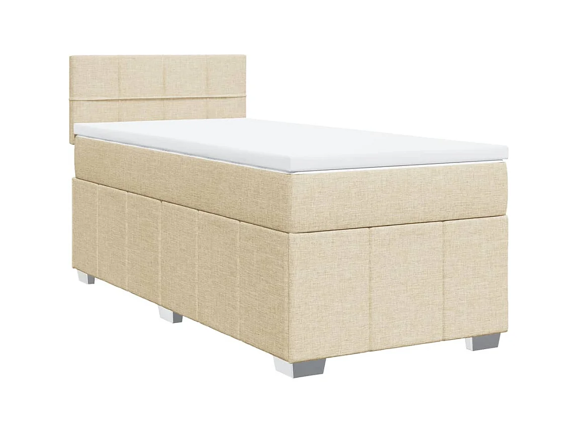 Cama box spring con colchón tela color crema 100x200 cm