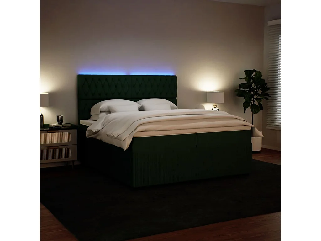 Cama box spring con colchón terciopelo verde oscuro 200x200 cm