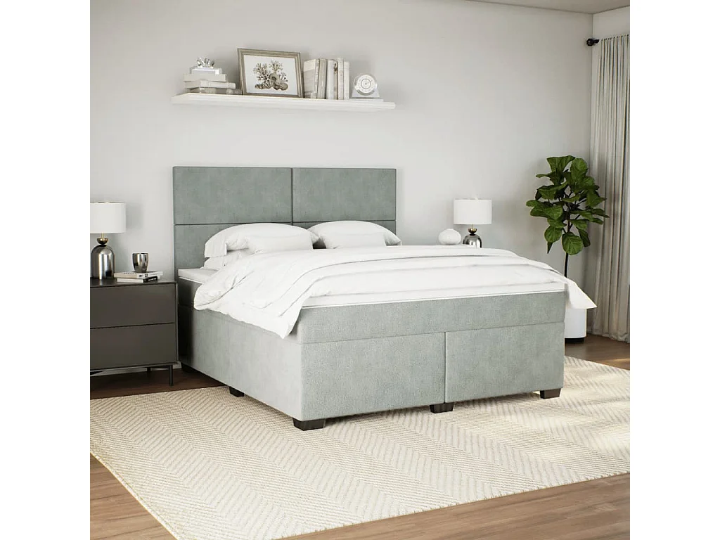 Cama box spring con colchón terciopelo gris claro 180x200 cm
