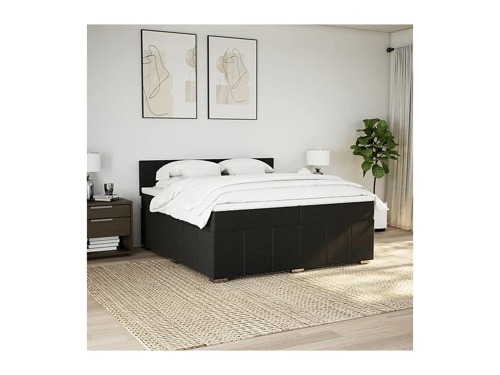 Sommier à lattes de lit avec matelas Noir 200x200 cm Tissu